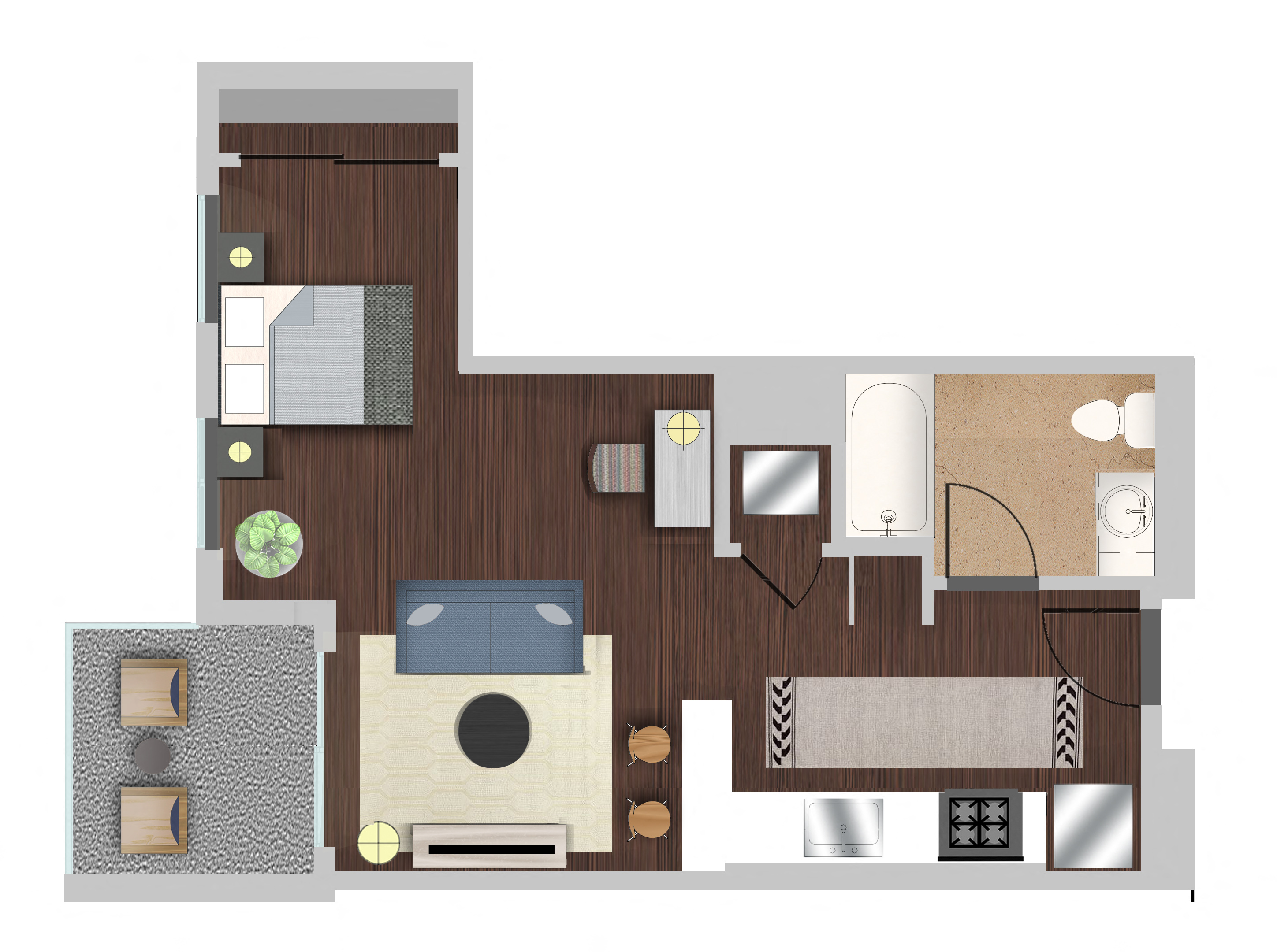Floor plan for studio, 1 bath, 517 sqft